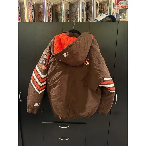 Vintage Starter Cleveland Browns NFL Brown Orange Hooded Jacket XL NFL Pro Line - Picture 6 of 7